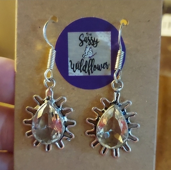 Sassy Wildflower Jewelry - White Topaz Tear Drop Sterling Silver Earrings